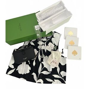 Kate Spade4 pc bundle Black and White Floral top bag earrings flutes